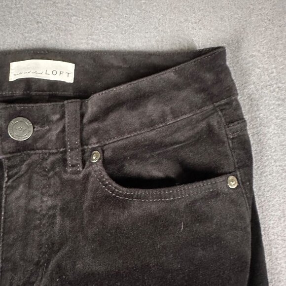 LOFT Womens 2/26 Black Mid Rise Velvet Flat Front Curvy Skinny Pants Pockets - Picture 4 of 13